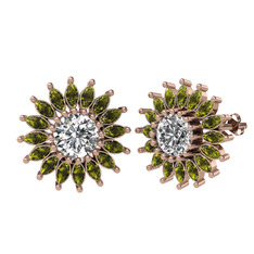 Beyaz zirkon ve peridot 14 ayar rose altın küpe