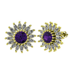 Ametist ve swarovski 18 ayar altın küpe