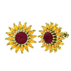 Kök yakut ve sitrin 8 ayar altın küpe