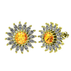 Sitrin ve swarovski 14 ayar altın küpe