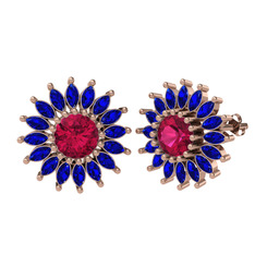 Rodolit garnet ve lab safir 925 ayar rose altın kaplama gümüş küpe