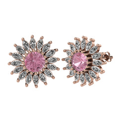 Pembe kuvars ve swarovski 8 ayar rose altın küpe