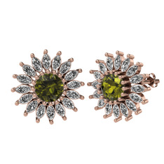 Peridot ve swarovski 925 ayar rose altın kaplama gümüş küpe