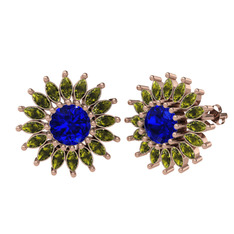 Lab safir ve peridot 14 ayar rose altın küpe