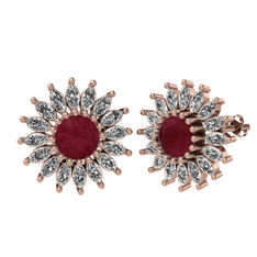 Taşlı Papatya Küpe - Kök yakut ve swarovski 18 ayar rose altın küpe #1d565tc