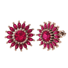 Taşlı Papatya Küpe - Rodolit garnet 14 ayar rose altın küpe #1dbtmhp