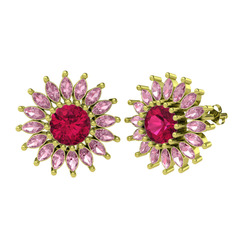 Rodolit garnet ve pembe kuvars 8 ayar altın küpe