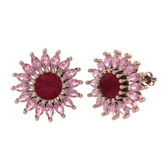 Taşlı Papatya Küpe - Kök yakut ve pembe kuvars 14 ayar rose altın küpe #1dyfxux