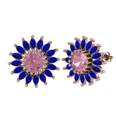 Taşlı Papatya Küpe - Pembe kuvars ve lab safir 14 ayar rose altın küpe #1f4yzma