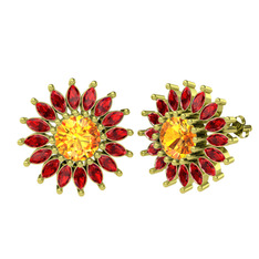 Sitrin ve garnet 18 ayar altın küpe