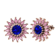 Taşlı Papatya Küpe - Lab safir ve pembe kuvars 18 ayar rose altın küpe #1h72vqx