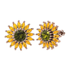 Taşlı Papatya Küpe - Peridot ve sitrin 14 ayar rose altın küpe #1ias0u8