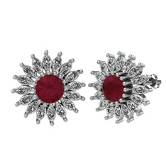 Kök yakut ve swarovski 18 ayar beyaz altın küpe