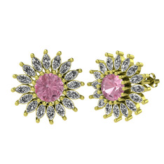 Pembe kuvars ve beyaz zirkon 8 ayar altın küpe