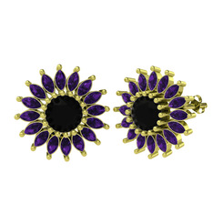 Siyah zirkon ve ametist 8 ayar altın küpe