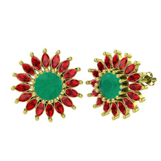 Taşlı Papatya Küpe - Kök zümrüt ve garnet 925 ayar altın kaplama gümüş küpe #1ln5ixa