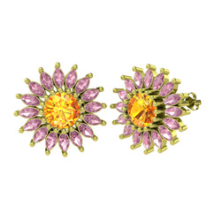 Sitrin ve pembe kuvars 925 ayar altın kaplama gümüş küpe