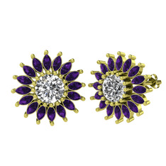 Taşlı Papatya Küpe - Swarovski ve ametist 14 ayar altın küpe #1lxefzy