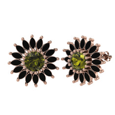 Taşlı Papatya Küpe - Peridot ve siyah zirkon 18 ayar rose altın küpe #1lxgb6h