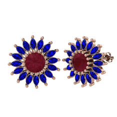 Taşlı Papatya Küpe - Kök yakut ve lab safir 18 ayar rose altın küpe #1lziiue