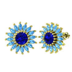 Taşlı Papatya Küpe - Lab safir ve akuamarin 925 ayar altın kaplama gümüş küpe #1mo9k39