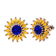 Taşlı Papatya Küpe - Lab safir ve sitrin 925 ayar rose altın kaplama gümüş küpe #1mt7cl1