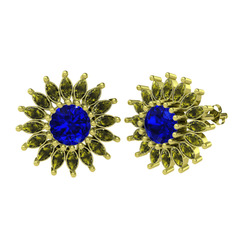 Taşlı Papatya Küpe - Lab safir ve peridot 18 ayar altın küpe #1ojx0y7