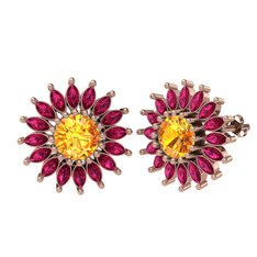 Sitrin ve rodolit garnet 18 ayar rose altın küpe