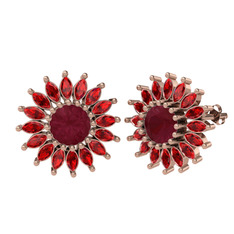 Taşlı Papatya Küpe - Kök yakut ve garnet 925 ayar rose altın kaplama gümüş küpe #1oyze0s