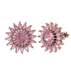 Taşlı Papatya Küpe - Pembe kuvars 18 ayar rose altın küpe #1p8yj31