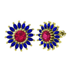 Taşlı Papatya Küpe - Rodolit garnet ve lab safir 925 ayar altın kaplama gümüş küpe #1pw1mr5