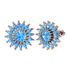 Taşlı Papatya Küpe - Akuamarin 14 ayar rose altın küpe #1pxqmj3