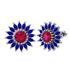 Rodolit garnet ve lab safir 14 ayar beyaz altın küpe