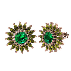 Taşlı Papatya Küpe - Yeşil kuvars ve peridot 925 ayar rose altın kaplama gümüş küpe #1qqj05c