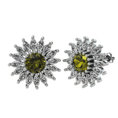 Peridot ve swarovski 14 ayar beyaz altın küpe