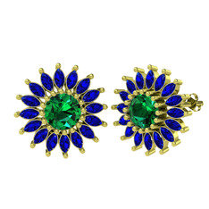 Taşlı Papatya Küpe - Yeşil kuvars ve lab safir 925 ayar altın kaplama gümüş küpe #1r3rdyx