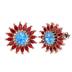 Taşlı Papatya Küpe - Akuamarin ve garnet 925 ayar rose altın kaplama gümüş küpe #1r9icuf