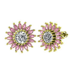 Swarovski ve pembe kuvars 8 ayar altın küpe