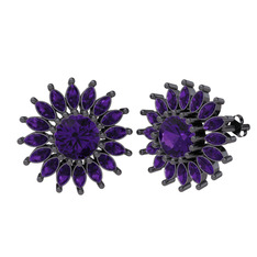 Taşlı Papatya Küpe - Ametist 925 ayar siyah rodyum kaplama gümüş küpe #1rvor7n