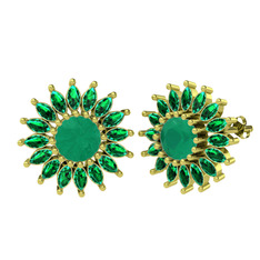 Taşlı Papatya Küpe - Kök zümrüt ve yeşil kuvars 8 ayar altın küpe #1s3vz0u