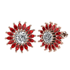 Taşlı Papatya Küpe - Beyaz zirkon ve garnet 8 ayar rose altın küpe #1s4ytjt