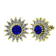 Taşlı Papatya Küpe - Lab safir ve beyaz zirkon 18 ayar altın küpe #1suojus