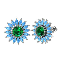 Taşlı Papatya Küpe - Yeşil kuvars ve akuamarin 8 ayar beyaz altın küpe #1tjquzn