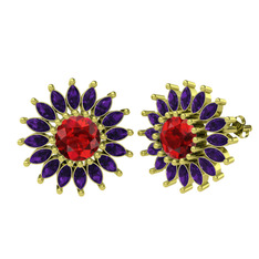 Garnet ve ametist 14 ayar altın küpe
