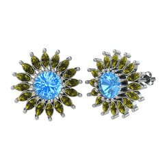 Akuamarin ve peridot 18 ayar beyaz altın küpe