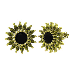 Taşlı Papatya Küpe - Siyah zirkon ve peridot 18 ayar altın küpe #1u4n9x6