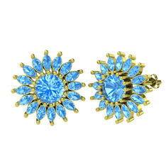 Taşlı Papatya Küpe - Akuamarin 8 ayar altın küpe #1u95wc5