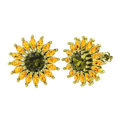 Taşlı Papatya Küpe - Peridot ve sitrin 8 ayar altın küpe #1v7usl6