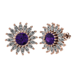 Taşlı Papatya Küpe - Ametist ve beyaz zirkon 14 ayar rose altın küpe #1w67u17