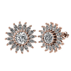 Taşlı Papatya Küpe - Swarovski ve beyaz zirkon 18 ayar rose altın küpe #1w7h639